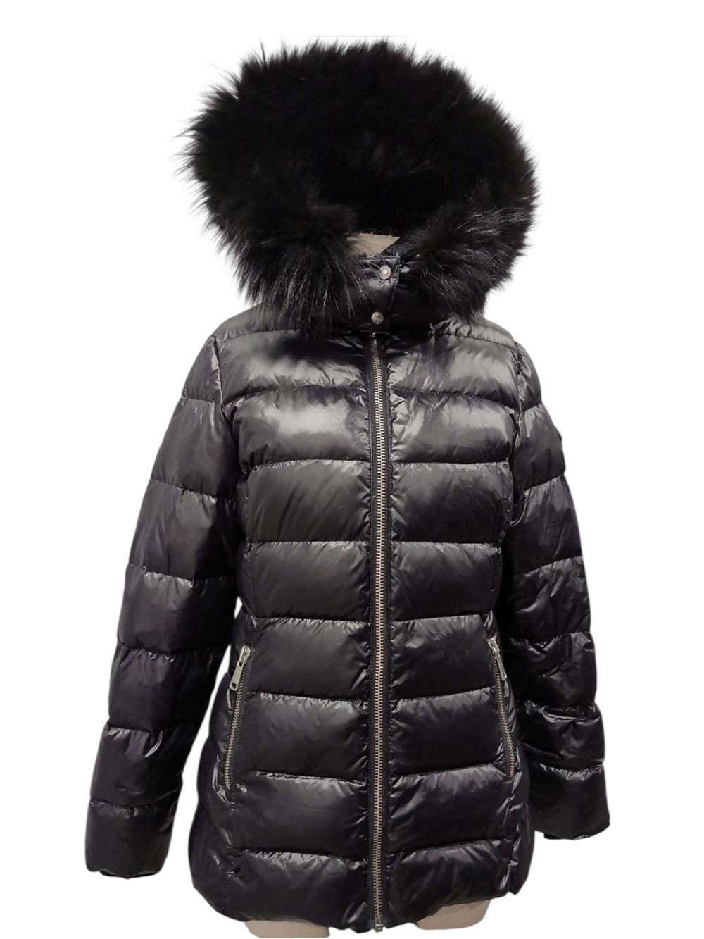 Saga Furs x Andrew Marc New York Superior Fox Fur Hood Black Down Puffer Coat